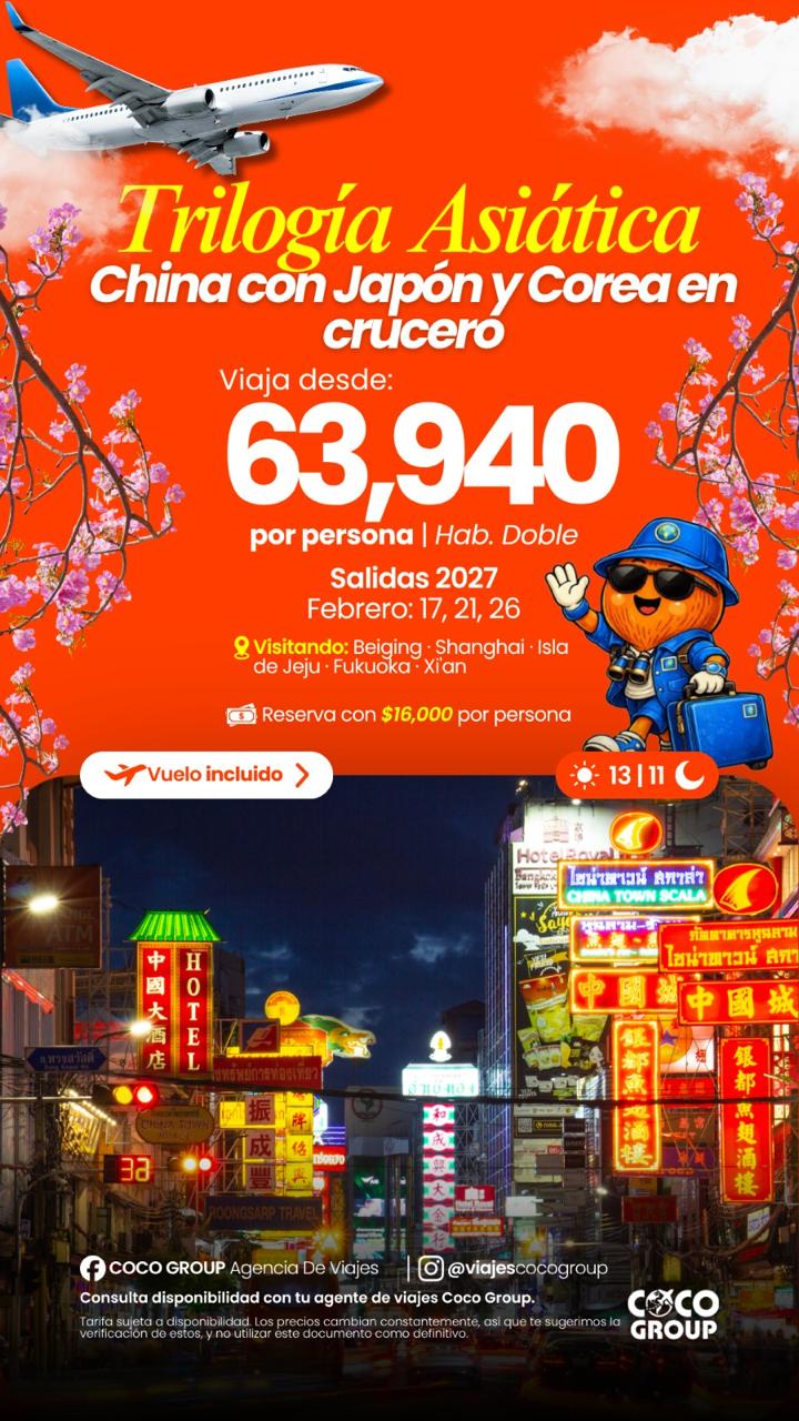 Trilogía Asiática, China con Japón y Corea en crucero, desde $63,940 por persona, 13 días 11 noches