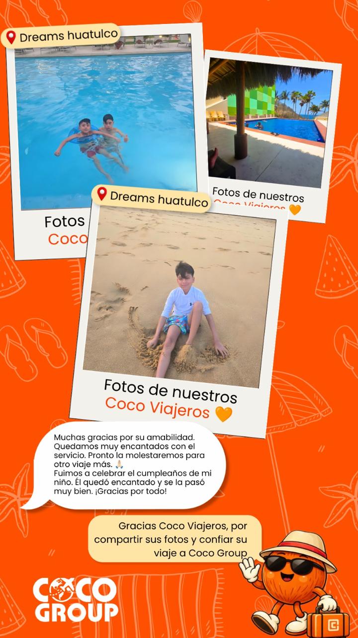 Niño celebrando su cumpleaños en la alberca de Dreams Huatulco