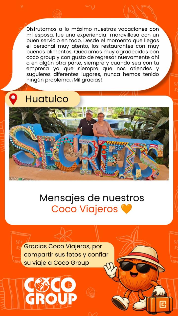 Pareja de vacaciones en Secrets Huatulco